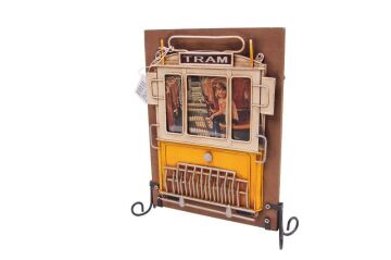 Dekoratif Metal Çerçeve Tramvay Dekorlu Vintage Hediyelik