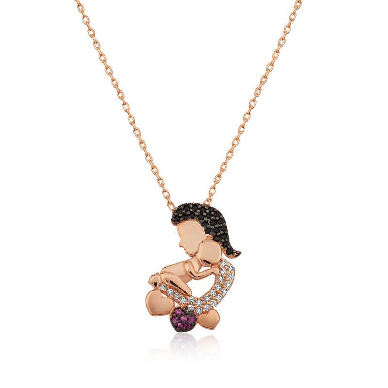 925 Ayar Gümüş Rose Anne Ve Bebek Kolye