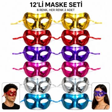 Metalik Venedik Parti Maskesi Seti – 6 Renk Karışık