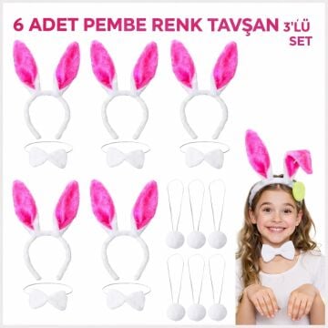 Şeker Pembesi Tavşan Sahne Set Taç Papyon Kuyruk