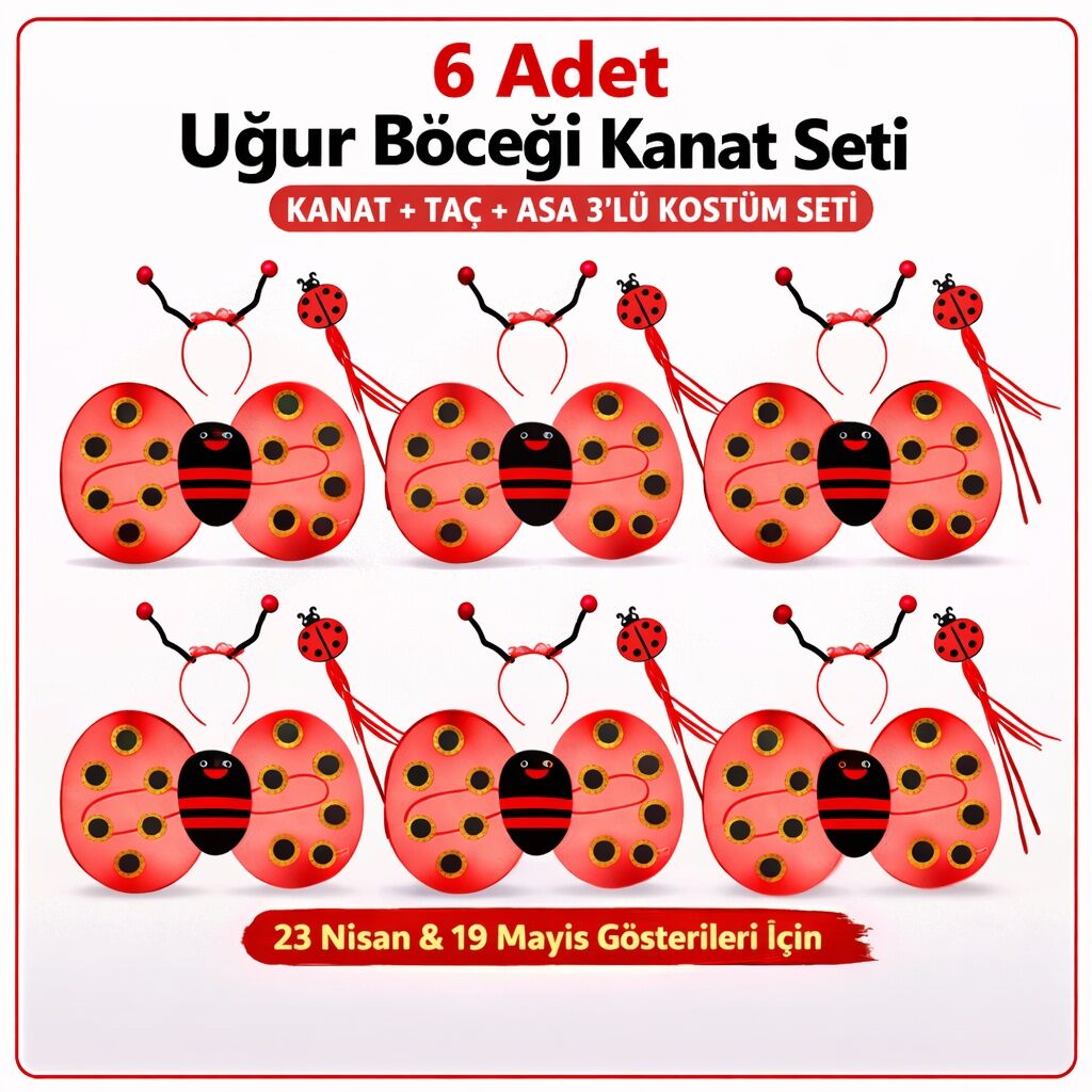 Uğur Böceği Ateş Böceği Kostüm Seti – Kanat Taç Asa