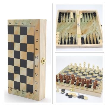 Ahşap Kutulu Satranç ve Tavla Set