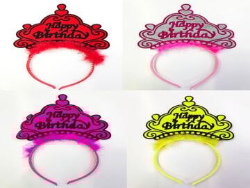 Parti Aksesuar Happy Birthday Yazılı Neon Renk Taç 12 Adet