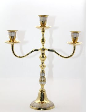 Pirinç Sedefli 3'Lü Şamdan