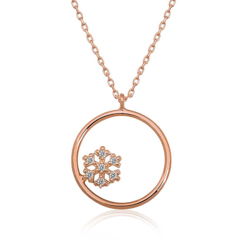 ​925 Ayar Gümüş Kar Tanesi Detaylı Halka Kadın Gümüş Kolye