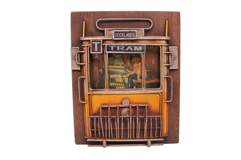 Dekoratif Metal Çerçeve Tramvay Dekorlu Vintage Hediyelik
