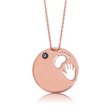 925 Ayar Gümüş El Ayak İzi Anne Kadın Gümüş Kolye