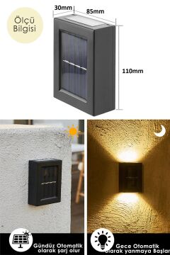 4 Ledli Solar Çift Taraflı Duvar Lambası Güneş Enerjili Aydınlatma Dekorasyon Aplik Işık