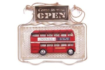 Dekoratif Metal Kapı Yazısı Londra Şehir Otobüsü Dekorlu Vintage Hediyelik