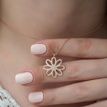 925 Ayar Gümüş Rose Çiçek Bayan Gümüş Kolye