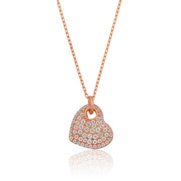 Gümüş Rose Kalp Bayan Kolye