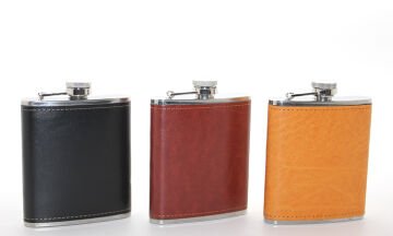 Paslanmaz Çelik Tekli 7 Oz Derili Matara