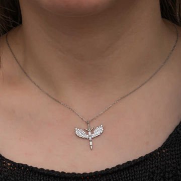925 Ayar Gümüş Baget Taşlı Mikail Kılıcı Kadın Kolye