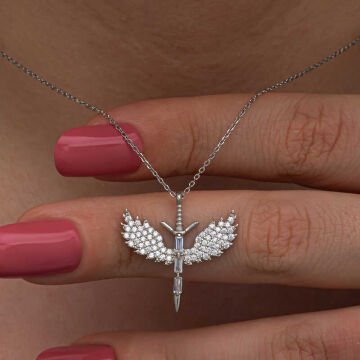 925 Ayar Gümüş Baget Taşlı Mikail Kılıcı Kadın Kolye