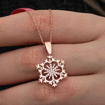 925 Ayar Gümüş Rose Kar Tanesi Kadın Kolye