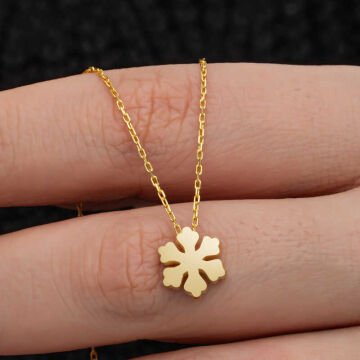 925 Ayar Gümüş Gold Minimal Kar Tanesi Kadın Kolye