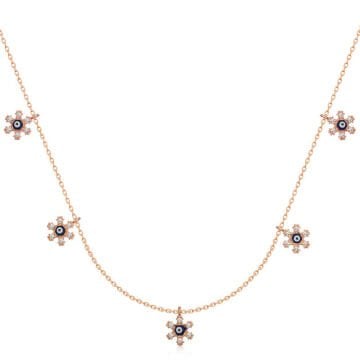 925 Ayar Gümüş Çiçek Nazarlı Şans Kadın Gümüş Kolye