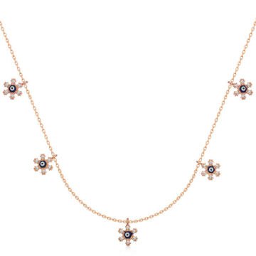 925 Ayar Gümüş Çiçek Nazarlı Şans Kadın Gümüş Kolye