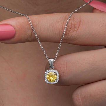 925 Ayar Gümüş Sarı Baget Taşlı Kadın Kolye