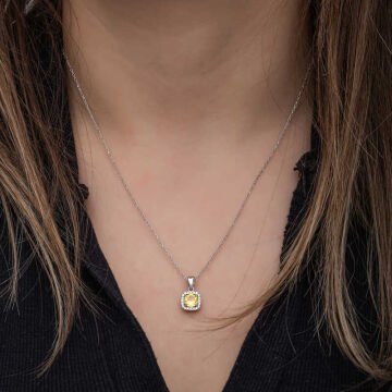 925 Ayar Gümüş Sarı Baget Taşlı Kadın Kolye