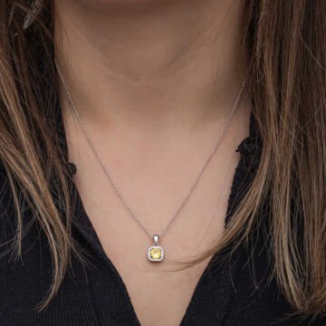 925 Ayar Gümüş Sarı Baget Taşlı Kadın Kolye