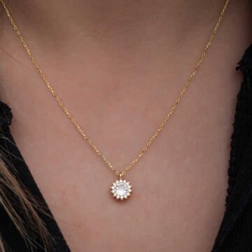 925 Ayar Gümüş Gold Minimal Yuvarlak Anturaj Kadın Kolye