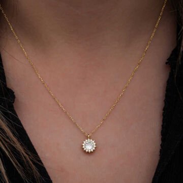 925 Ayar Gümüş Gold Minimal Yuvarlak Anturaj Kadın Kolye
