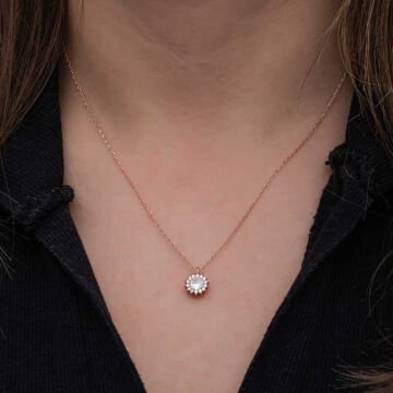 925 Ayar Gümüş Rose Minimal Yuvarlak Anturaj Kadın Kolye