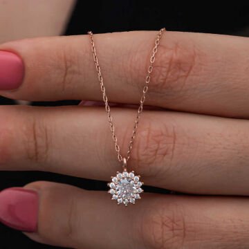 925 Ayar Gümüş Rose Minimal Yuvarlak Anturaj Kadın Kolye