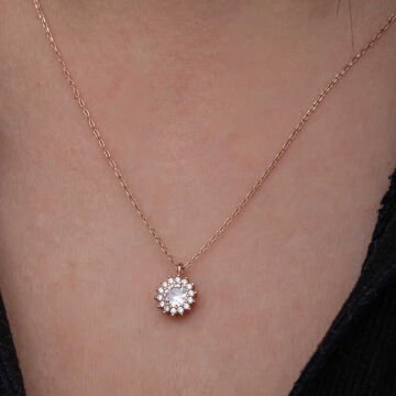 925 Ayar Gümüş Rose Minimal Yuvarlak Anturaj Kadın Kolye