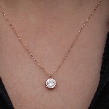 925 Ayar Gümüş Rose Minimal Yuvarlak Anturaj Kadın Kolye