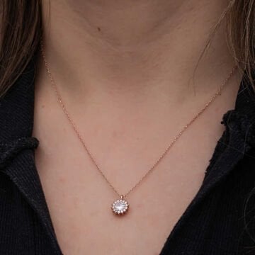 925 Ayar Gümüş Rose Minimal Yuvarlak Anturaj Kadın Kolye