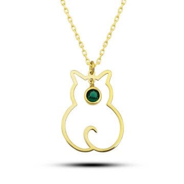 925 Ayar Gümüş Mayıs Ayı Doğum Taşı Kedi Kadın Kolye