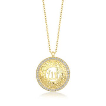 Gümüş Gold Allah Yazılı Kadın Kolye