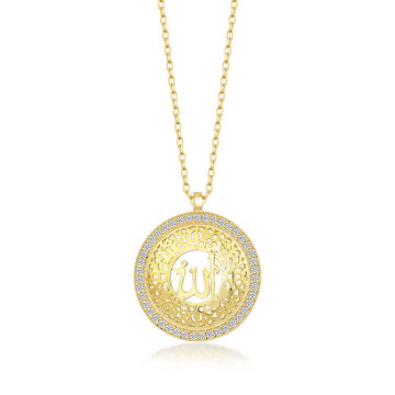 Gümüş Gold Allah Yazılı Kadın Kolye