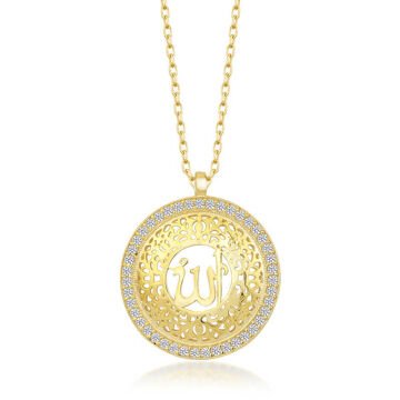 Gümüş Gold Allah Yazılı Kadın Kolye