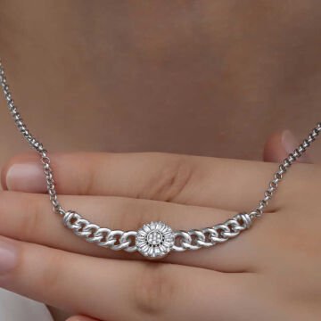 Gümüş Gurmet Zincirli Yuvarlak Baget Taşlı Kadın Kolye