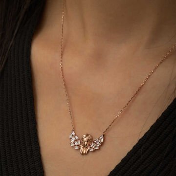 925 Ayar Gümüş Kanatlı Melek Kadın Gümüş Kolye