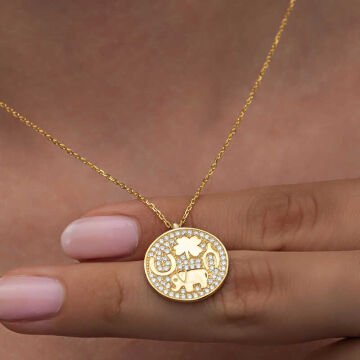 925 Ayar Gümüş Gold Fil Motifli Şans Kadın Kolye