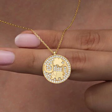 925 Ayar Gümüş Gold Fil Motifli Şans Kadın Kolye