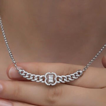 925 Ayar Gümüş Gurmet Zincirli Baget Taşlı Kadın Kolye