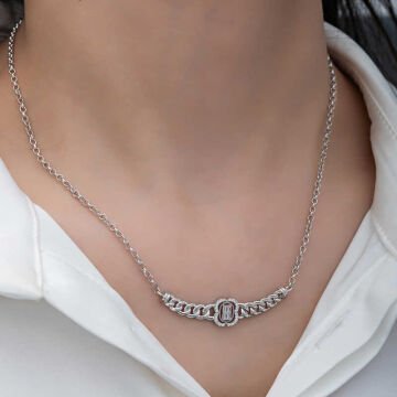 925 Ayar Gümüş Gurmet Zincirli Baget Taşlı Kadın Kolye