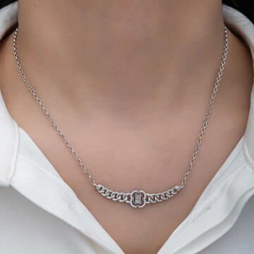 925 Ayar Gümüş Gurmet Zincirli Baget Taşlı Kadın Kolye
