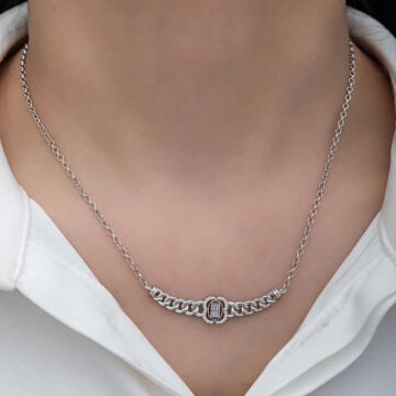 925 Ayar Gümüş Gurmet Zincirli Baget Taşlı Kadın Kolye