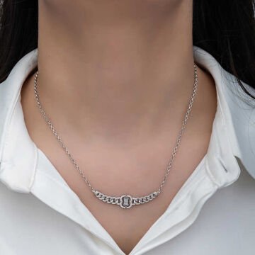 925 Ayar Gümüş Gurmet Zincirli Baget Taşlı Kadın Kolye