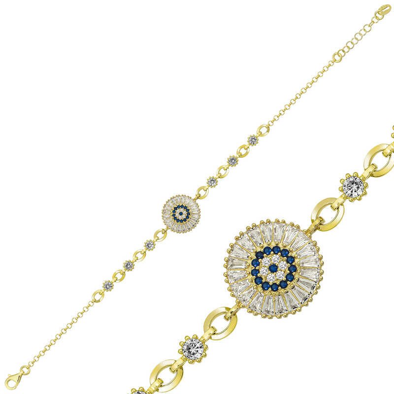 ​Gümüş Gold Baget Taşlı Nazar Bileklik