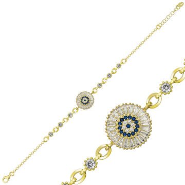 ​Gümüş Gold Baget Taşlı Nazar Bileklik