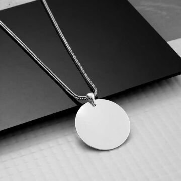 925 Ayar Gümüş Yuvarlak Plaka Kolye