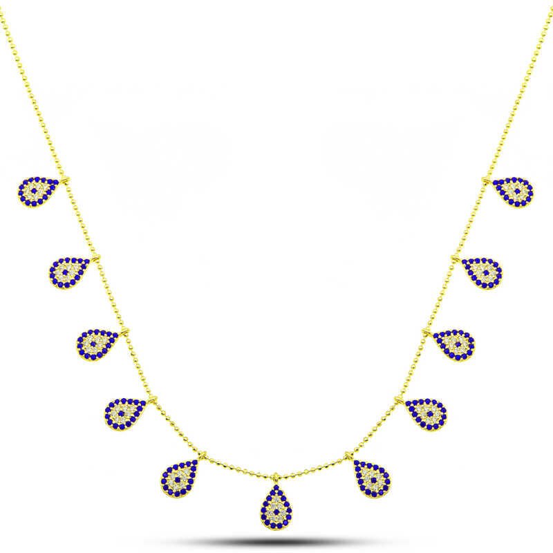 925 Ayar Gümüş Gold Damla Nazarlı Şans Kadın Kolye