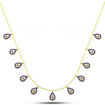 925 Ayar Gümüş Gold Damla Nazarlı Şans Kadın Kolye